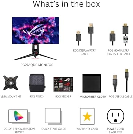 ASUS ROG Swift OLED 27  1440P Gaming Monitor  PG27AQDP    WOLED  QHD  480Hz  0 03ms  G SYNC Compatible  Custom Heatsink  AI Assistant  DisplayHDR400 True Black  99  DCI P3  True 10 bit  DisplayWidget