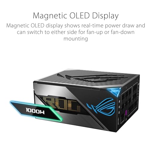 ASUS ROG Thor 1000W Platinum III PSU  80 Plus Platinum Certified  ATX 3 1  GaN MOSFET  GPU First Intelligent Voltage Stabilizer  Magnetic OLED Display  Turbo Mode  10 Year Warranty