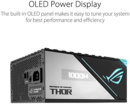 ASUS ROG Thor 1000W Platinum III PSU  80 Plus Platinum Certified  ATX 3 1  GaN MOSFET  GPU First Intelligent Voltage Stabilizer  Magnetic OLED Display  Turbo Mode  10 Year Warranty