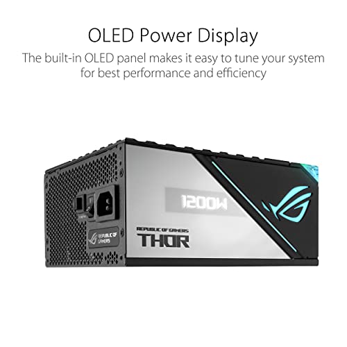 ASUS ROG Thor 1200W Platinum II PC Power Supply  1200 Watt  80  Platinum  Lambda A    ROG Heatsinks  135mm PWM Axial Fan  0dB  OLED Screen  Aura Sync RGB