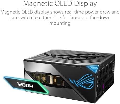 ASUS ROG Thor 1200W Platinum III PSU  80 Plus Platinum Certified  ATX 3 1  GaN MOSFET  GPU First Intelligent Voltage Stabilizer  Magnetic OLED Display  Turbo Mode  10 Year Warranty