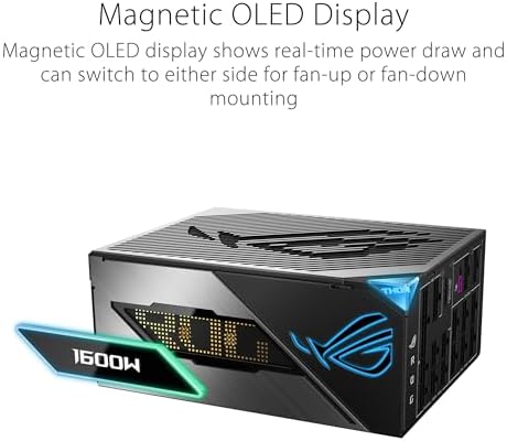 ASUS ROG Thor 1600W Titanium III PSU  80 Plus Titanium Certified  ATX 3 1  GaN MOSFET  Intelligent Voltage Stabilizer  Magnetic OLED Display  Turbo Mode  10 Year Warranty 