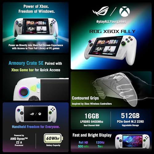 ASUS ROG Xbox Ally 1TB SSD AMD Ryzen Z2 A CPU Gaming Handheld 7 inch Touchscreen 120Hz  Mytrix Hub  Screen Protector  3 Accessories  4 in 1 Bundle