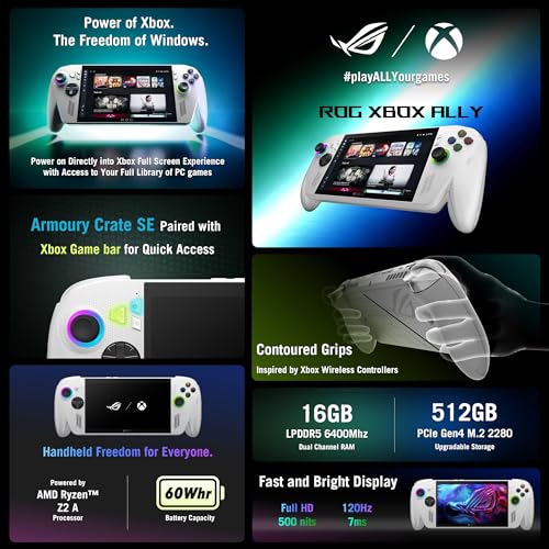 ASUS ROG Xbox Ally 7  1080p 120Hz Gaming Handheld Touchscreen AMD Ryzen  Z2 A 16GB RAM 512GB SSD White