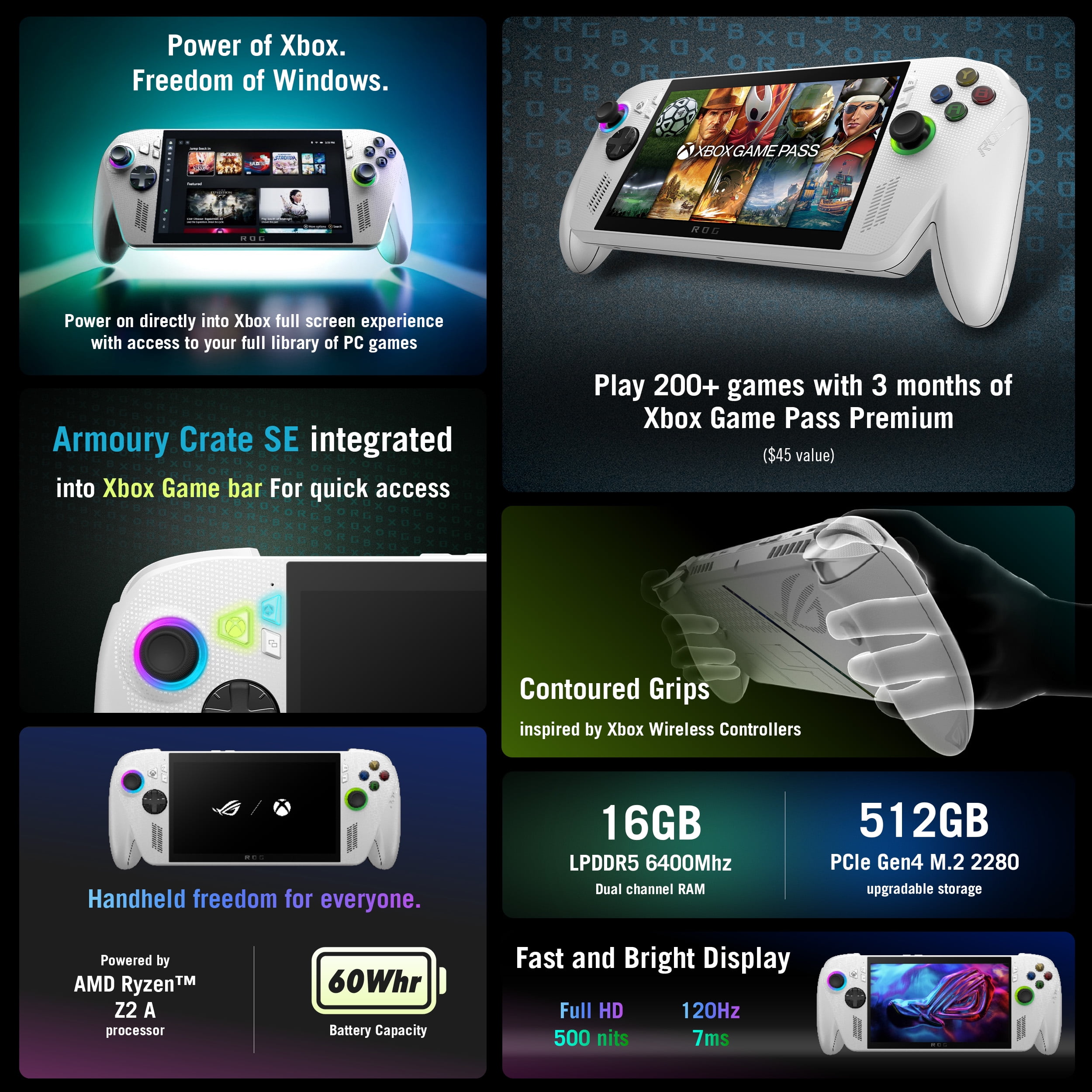 ASUS ROG Xbox Ally   7  1080p 120Hz Touchscreen Gaming Handheld  3 month Xbox Game Pass Premium included  AMD Ryzen Z2 A  16GB RAM  512GB SSD  White