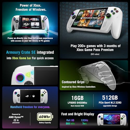 ASUS ROG Xbox Ally   7  1080p 120Hz Touchscreen Gaming Handheld  3 month Xbox Game Pass Premium included  AMD Ryzen Z2 A  16GB RAM  512GB SSD  White