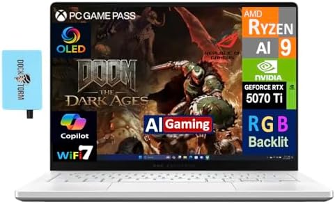 ASUS ROG Zephyrus AI Gaming Laptop 14 0 120Hz OLED 2 8K Display  AMD Ryzen AI 9 HX 370  GeForce RTX 5070 Ti 12GB  32GB LPDDR5X  4TB PCIe SSD  RGB KB  Win 11 Pro  with Dockztorm Hub