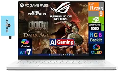 ASUS ROG Zephyrus G14 AI Gaming Laptop 14 0 ROG Nebula OLED 2 8K 500nits Display  AMD Ryzen 9 270  GeForce RTX 5060 8GB  16GB LPDDR5X  1TB SSD  RGB KYB  WiFi 7  Win 11 Home  w/DKZ USB Port Expander