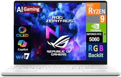 ASUS ROG Zephyrus G14 AI Gaming Laptop 14 0 ROG Nebula OLED 2 8K 500nits Display  AMD Ryzen 9 270  GeForce RTX 5060 8GB  16GB LPDDR5X  1TB SSD  RGB KYB  WiFi 7  Win 11 Home  w/DKZ USB Port Expander