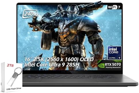 ASUS ROG Zephyrus G16 16" 2.5K OLED 240Hz Gaming Laptop, Intel Core Ultra 9 285H, RTX5070, 16GB LPDDR5X 2TB SSD, Wi-Fi7, Backlit KB, Win11, Thunderbolt4, Eclipse Gray, w/2TB USB Drive, W/GaLiMu