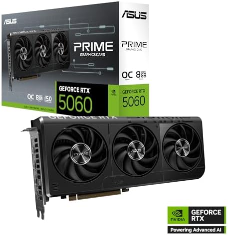 ASUS SFF Ready Prime NVIDIA GeForce RTX 5060 8GB GDDR7 OC Edition Graphics Card  PCIe 5 0  8GB GDDR7  HDMI/DP 2 1  2 5 Slot  Axial tech Fans  Dual BIOS   3 Year Warranty