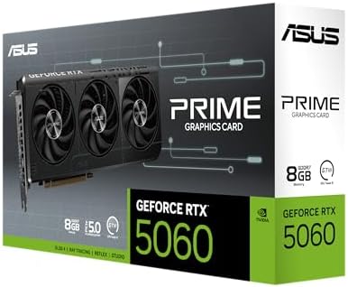 ASUS SFF Ready Prime NVIDIA GeForce RTX 5060 8GB GDDR7 Graphics Card  PCIe 5 0  8GB GDDR7  HDMI/DP 2 1  2 5 Slot  Axial tech Fans  Dual BIOS   3 Year Warranty