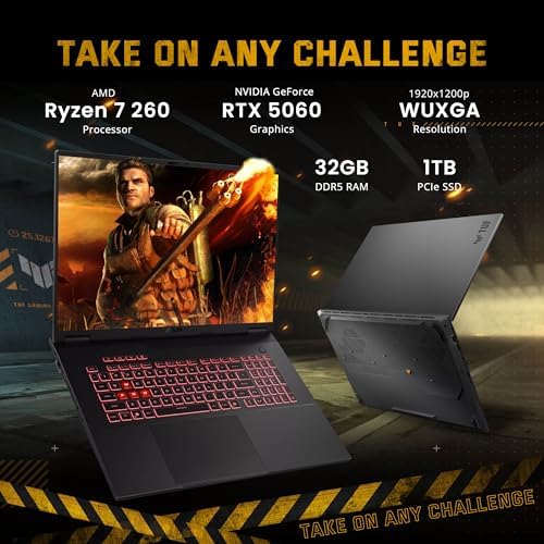 ASUS TUF A18 18 WUXGA 144Hz Gaming Laptop  AMD Ryzen 7 260  NVIDIA GeForce RTX 5060  32GB DDR5  1TB SSD  RGB Backlit Keyboard  Copilot  FHD IR Camera  Wi Fi 6E  Win 11  Gray  Renewed