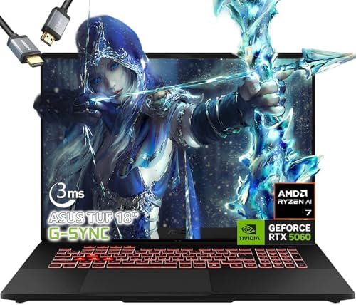 ASUS TUF A18 Gaming Laptop   AMD Ryzen 7 260 Beat i9 13905H   NVIDIA RTX 5060 32GB RAM  2TB SSD  18 WUXGA Display   RGB Backlit Keyboard  Windows 11  FHD Camera  Gamer Creative Videao Editing