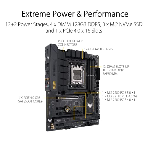 ASUS TUF GAMING B650 PLUS WIFI AMD B650 AM5 Ryzen  Desktop 9000 8000 and 7000 ATX motherboard  14 power stages  PCIe  5 0 M 2   DDR5 memory  WiFi 6 and 2 5 Gb Ethernet  USB4  support Aura Sync