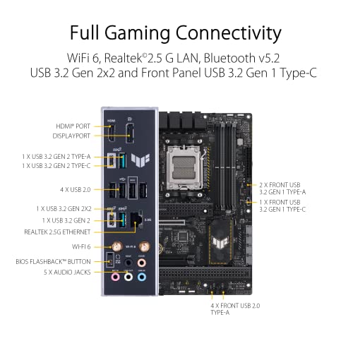 ASUS TUF GAMING B650 PLUS WIFI AMD B650 AM5 Ryzen  Desktop 9000 8000 and 7000 ATX motherboard  14 power stages  PCIe  5 0 M 2   DDR5 memory  WiFi 6 and 2 5 Gb Ethernet  USB4  support Aura Sync