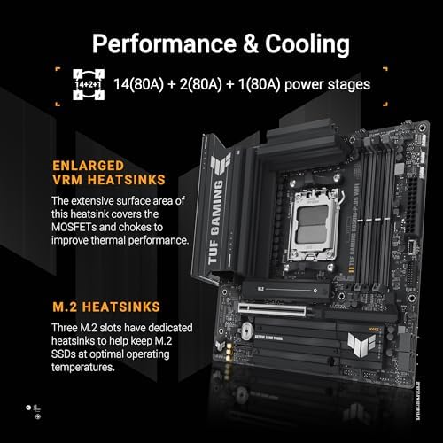 ASUS TUF GAMING B650 PLUS WIFI AMD B650 AM5 Ryzen  Desktop 9000 8000 and 7000 ATX motherboard  14 power stages  PCIe  5 0 M 2   DDR5 memory  WiFi 6 and 2 5 Gb Ethernet  USB4  support Aura Sync