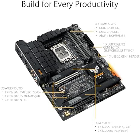 ASUS TUF GAMING B760 PLUS WIFI Intel B760 LGA 1700 ATX motherboard  Ready for 14th  13th & 12th Gen Intel  Core CPU  12 1 1 Stages  PCIe 5 0  3x M 2  DDR5  2 5G  USB 3 2 Type C   Thunderbolt 4   USB4 