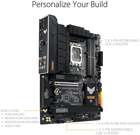 ASUS TUF GAMING B760 PLUS WIFI Intel B760 LGA 1700 ATX motherboard  Ready for 14th  13th & 12th Gen Intel  Core CPU  12 1 1 Stages  PCIe 5 0  3x M 2  DDR5  2 5G  USB 3 2 Type C   Thunderbolt 4   USB4 