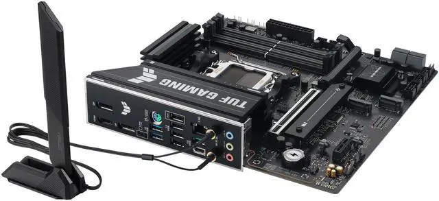 Placa base ASUS TUF GAMING B850M-E WIFI AMD B850 mATX, 8+2+1 etapas de potencia DrMOS de 80 A, DDR5, PCIe 5.0, tres ranuras M.2, WiFi 6E, Ethernet de 2,5 Gb, DisplayPort, HDMI, USB-C trasero de 10 Gbps y USB-C frontal de 5 Gbps