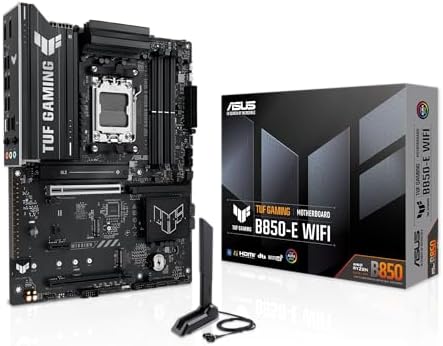 ASUS TUF GAMING B850 E WIFI AMD AM5 B850 ATX motherboard  DDR5  PCIe 5 0 Ready  M 2 slots x3  Wi Fi 6E  2 5Gb Ethernet  DisplayPort  HDMI USB 20Gbps Type C  USB 10Gbps Type C  BIOS FlashBack  AuraSync