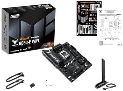 ASUS TUF GAMING B850 E WIFI AMD AM5 B850 ATX motherboard  DDR5  PCIe 5 0 Ready  M 2 slots x3  Wi Fi 6E  2 5Gb Ethernet  DisplayPort  HDMI USB 20Gbps Type C  USB 10Gbps Type C  BIOS FlashBack  AuraSync