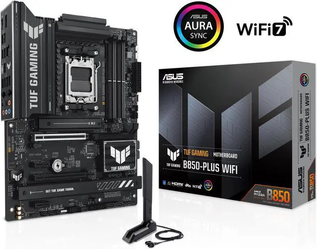 ASUS TUF GAMING B850 PLUS WIFI AMD AM5 B850 ATX motherboard  14 2 1 80A stages  AI Ready  DDR5  PCIe 5 0   3x M 2  Wi Fi 7  2 5Gb LAN  DisplayPort  HDMI  USB 10Gbps & 20Gbps Type C  BIOS FlashBack