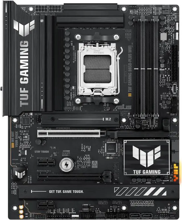 ASUS TUF GAMING B850 PLUS WIFI AMD AM5 B850 ATX motherboard  14 2 1 80A stages  AI Ready  DDR5  PCIe 5 0   3x M 2  Wi Fi 7  2 5Gb LAN  DisplayPort  HDMI  USB 10Gbps & 20Gbps Type C  BIOS FlashBack