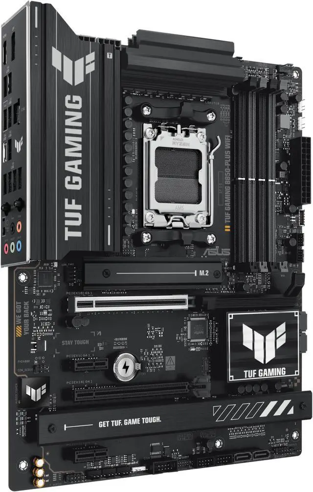 ASUS TUF GAMING B850 PLUS WIFI AMD AM5 B850 ATX motherboard  14 2 1 80A stages  AI Ready  DDR5  PCIe 5 0   3x M 2  Wi Fi 7  2 5Gb LAN  DisplayPort  HDMI  USB 10Gbps & 20Gbps Type C  BIOS FlashBack