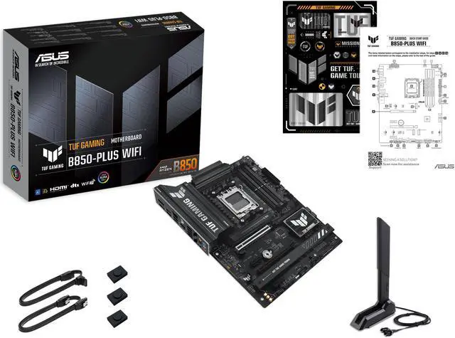 ASUS TUF GAMING B850 PLUS WIFI AMD AM5 B850 ATX motherboard  14 2 1 80A stages  AI Ready  DDR5  PCIe 5 0   3x M 2  Wi Fi 7  2 5Gb LAN  DisplayPort  HDMI  USB 10Gbps & 20Gbps Type C  BIOS FlashBack