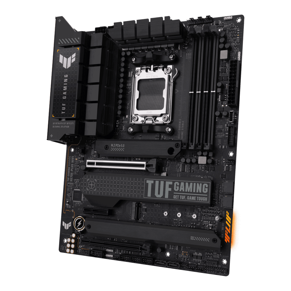 ASUS TUF GAMING X670E PLUS WIFI 6E Socket AM5  LGA 1718  Ryzen 7000 ATX Gaming Motherboard  16 Power Stages  PCIe 5 0  DDR5 Memory  Four M 2 Slots  WiFi 6E and 2 5 Gb Ethernet  USB 4 Header  Two Way A