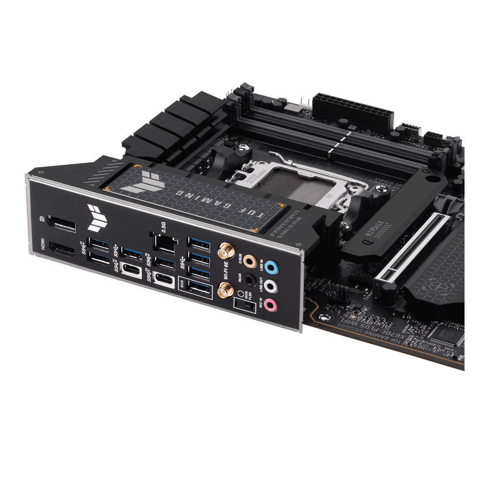 ASUS TUF GAMING X670E PLUS WIFI 6E Socket AM5  LGA 1718  Ryzen 7000 ATX Gaming Motherboard  16 Power Stages  PCIe 5 0  DDR5 Memory  Four M 2 Slots  WiFi 6E and 2 5 Gb Ethernet  USB 4 Header  Two Way A