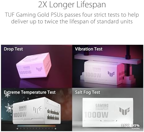 ASUS TUF Gaming 1000W Gold White Edition  1000 Watt  Fully Modular Power Supply  80  Gold Certified  Military Grade Components  Dual Ball Bearing  Axial tech Fan  PCB Coating  10 Year Warranty 