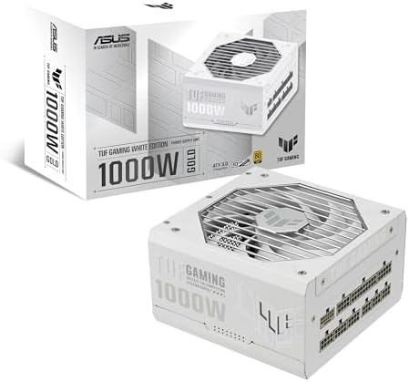 ASUS TUF Gaming 1000W Gold White Edition  1000 Watt  Fully Modular Power Supply  80  Gold Certified  Military Grade Components  Dual Ball Bearing  Axial tech Fan  PCB Coating  10 Year Warranty 