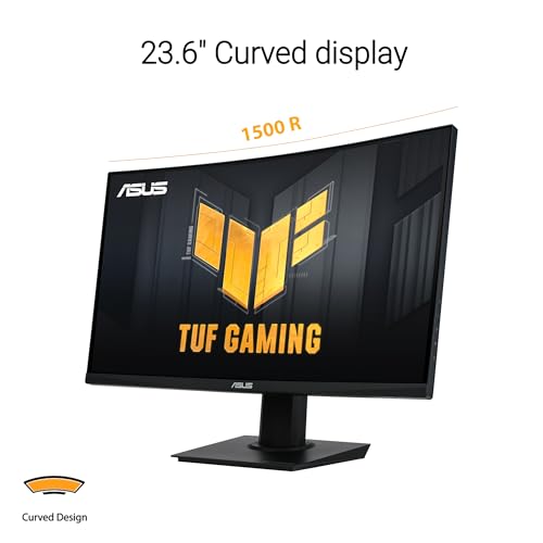 ASUS TUF Gaming 24   23 6 inch viewable  Curved Monitor  VG24VQER    FHD  180Hz  1ms  DCI P3 90   Extreme Low Motion Blur Sync  FreeSync  Shadow Boost  Eye Care  DisplayWidget Center  3yr Warranty
