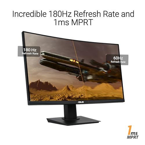 ASUS TUF Gaming 24   23 6 inch viewable  Curved Monitor  VG24VQER    FHD  180Hz  1ms  DCI P3 90   Extreme Low Motion Blur Sync  FreeSync  Shadow Boost  Eye Care  DisplayWidget Center  3yr Warranty