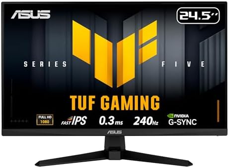 ASUS TUF Gaming Monitor 1080P (VG249QL3A) de 24" (23.8" visible), Full HD, 180Hz, 1ms, Fast IPS, ELMB, FreeSync Premium, compatible con G-SYNC, altavoces, DisplayPort, altura ajustable, 3 años de