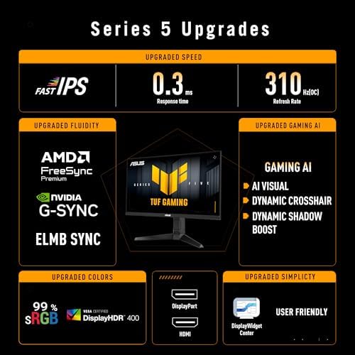 ASUS TUF Gaming 25   24 5 viewable  1080P Gaming Monitor  VG259Q3A    FHD  180Hz  1ms  Fast IPS  Extreme Low Motion Blur  FreeSync  Variable Overdrive  Speakers  99  sRGB  Shadow Boost 3yr Warranty