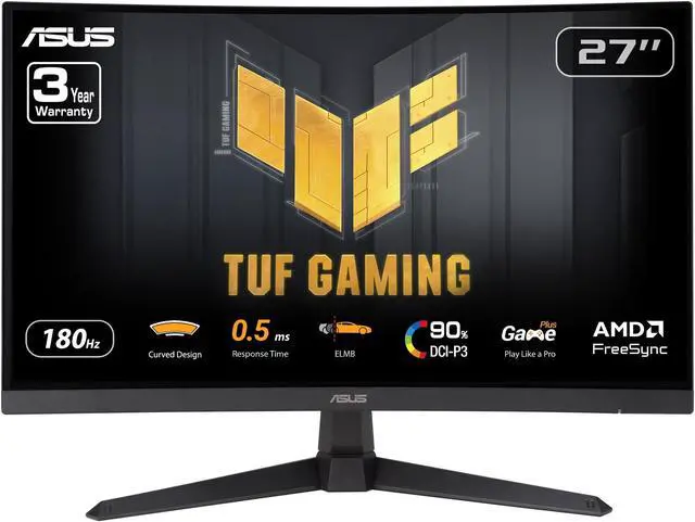ASUS TUF Gaming 27" 1440P Curved HDR Gaming Monitor  VG27WQ3B    QHD  2560 x 1440   180Hz  0 5ms  1500R  Extreme Low Motion Blur  FreeSync  90  DCI P3  Shadow Boost  DisplayWidget