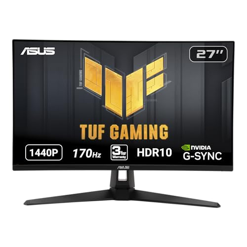 ASUS TUF GAMING 27 "2K HDR Monitor (VG27AQ1A) - WQHD (2560 x 1440), IPS, 170Hz (soportes 144Hz), 1MS, desenfoque de movimiento extremo, altavoz, compatible con sincronización G, Montaje en VESA, DisplayPort, HDMI