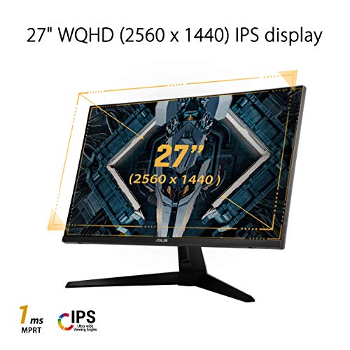ASUS TUF GAMING 27 "2K HDR Monitor (VG27AQ1A) - WQHD (2560 x 1440), IPS, 170Hz (soportes 144Hz), 1MS, desenfoque de movimiento extremo, altavoz, compatible con sincronización G, Montaje en VESA, DisplayPort, HDMI