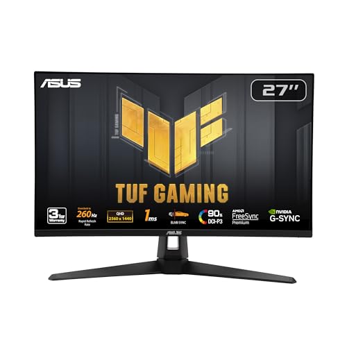 ASUS TUF Gaming 27  1440P Gaming Monitor  VG27AQM1A    QHD  2560 x 1440   260Hz  1ms  Fast IPS  Extreme Low Motion Blur Sync  Freesync Premium  G SYNC Compatible  DisplayHDR400  3 Year Warranty