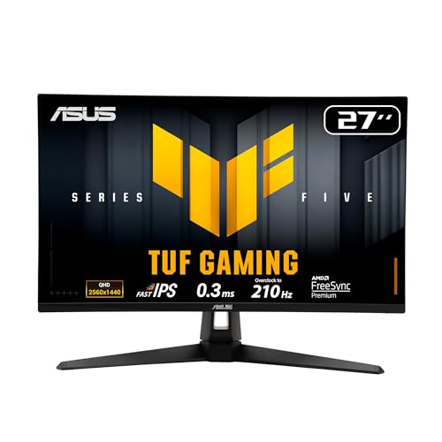 ASUS TUF Gaming 27  1440P Monitor  VG27AQL5A    QHD  2560 x 1440   210Hz  0 3ms  Fast IPS  Extreme Low Motion Blur Sync  Speakers  DisplayWidget Center  Gaming AI  Height Adjustment  3 yr Warranty