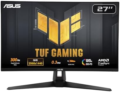 ASUS TUF Gaming 27  1440P Monitor  VG27AQM5A    QHD  2560x1440   300Hz  Fast IPS  Extreme Low Motion Blur Sync  0 3ms  Speaker  95  DCI P3  Shadow Boost  DisplayWidget Center  3 yr Warranty
