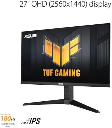 ASUS TUF Gaming 27  1440P HDR Monitor  VG27AQ3A    QHD  2560 x 1440   180Hz  1ms  Fast IPS  130  sRGB  Extreme Low Motion Blur Sync  Speakers  Freesync Premium  G SYNC Compatible  HDMI  DisplayPort