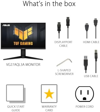 ASUS TUF Gaming 27  1440P HDR Monitor  VG27AQ3A    QHD  2560 x 1440   180Hz  1ms  Fast IPS  130  sRGB  Extreme Low Motion Blur Sync  Speakers  Freesync Premium  G SYNC Compatible  HDMI  DisplayPort