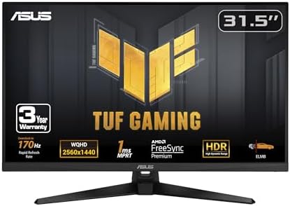 ASUS TUF Gaming 27  1440P HDR Monitor  VG27AQ3A    QHD  2560 x 1440   180Hz  1ms  Fast IPS  130  sRGB  Extreme Low Motion Blur Sync  Speakers  Freesync Premium  G SYNC Compatible  HDMI  DisplayPort