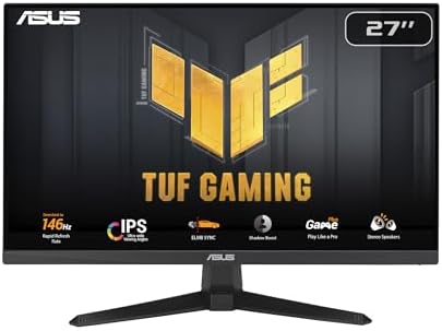 ASUS TUF Gaming 27  1080P Monitor  VG279QE5A    Full HD  Overclock to 144Hz  1ms  IPS  Extreme Low Motion Blur Sync  Stereo Speaker  Variable Overdrive  DisplayWidget Center  3 yr Warranty
