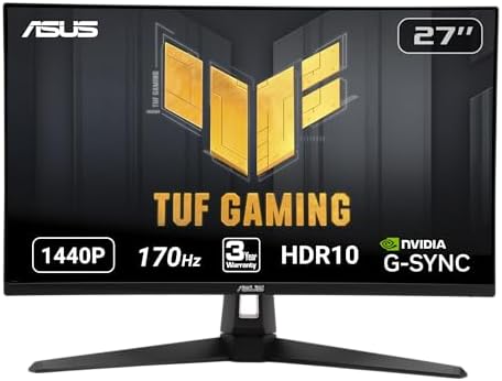 ASUS TUF Gaming 27  1440P HDR Monitor  VG27AQ3A    QHD  2560 x 1440   180Hz  1ms  Fast IPS  130  sRGB  Extreme Low Motion Blur Sync  Speakers  Freesync Premium  G SYNC Compatible  HDMI  DisplayPort