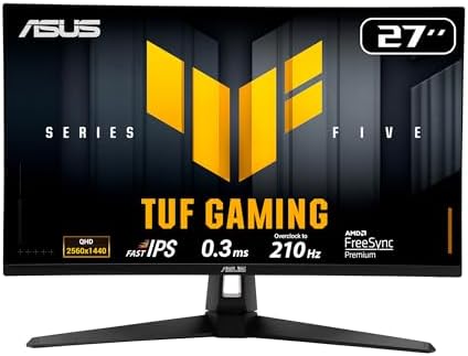 ASUS TUF Gaming 27  1440P Monitor  VG27AQL5A    QHD  2560 x 1440   210Hz  0 3ms  Fast IPS  Extreme Low Motion Blur Sync  Speakers  DisplayWidget Center  Gaming AI  Height Adjustment  3 yr Warranty